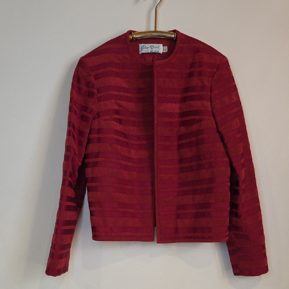 Gino Rossi for Wilson Red UltraSuede Pieced Moto Blazer Vintage Sz M